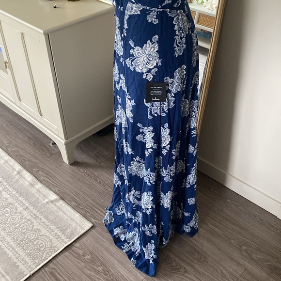 Lulus Heart of Marigold Navy Blue Floral Print Wrap Maxi Dress - Picture 8 of 16